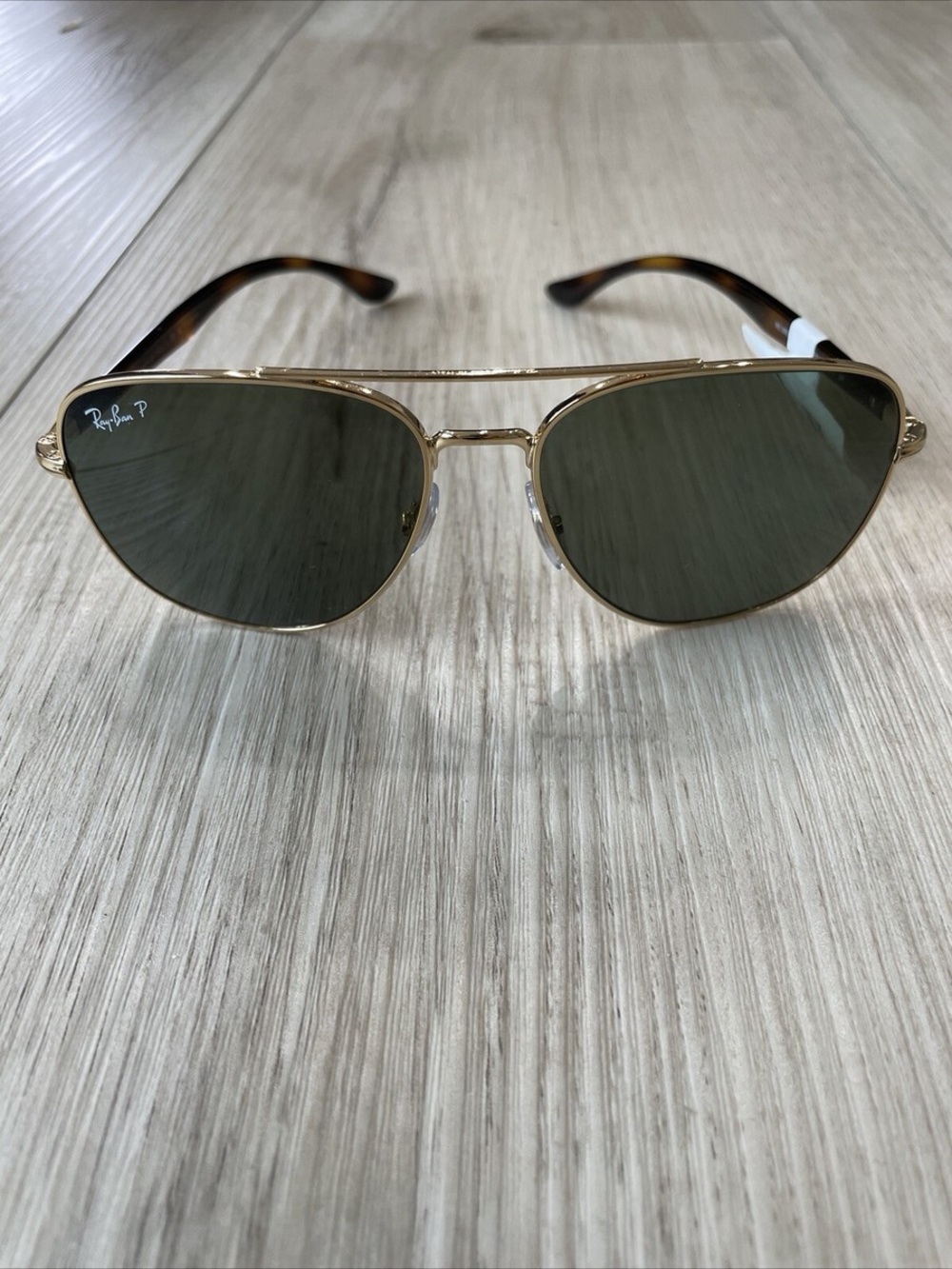 Ray-Ban Gold Frame Sunglasses with Green Lenses